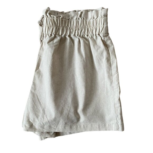SHEIN paper bag linen blend oatmeal color pull-on elastic shorts women's size L - Picture 5 of 8